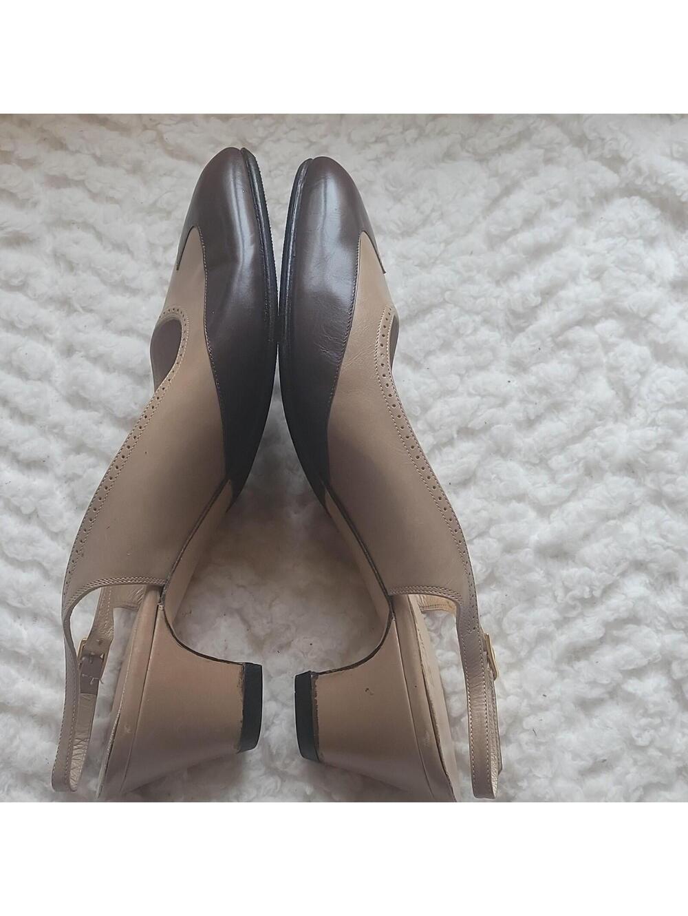 Salvatore Ferragamo Beige Brown Leather Pointed Toe Slingback Heels US 7 ITALY - Picture 9 of 9